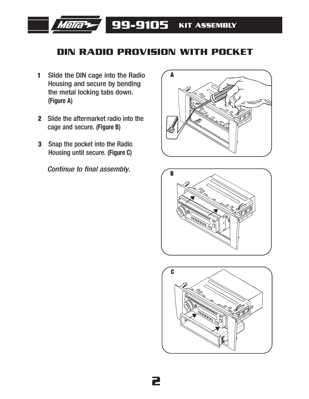 Metra Electronics 99-9105 installation instructions DIN Radio Provision with Pocket 