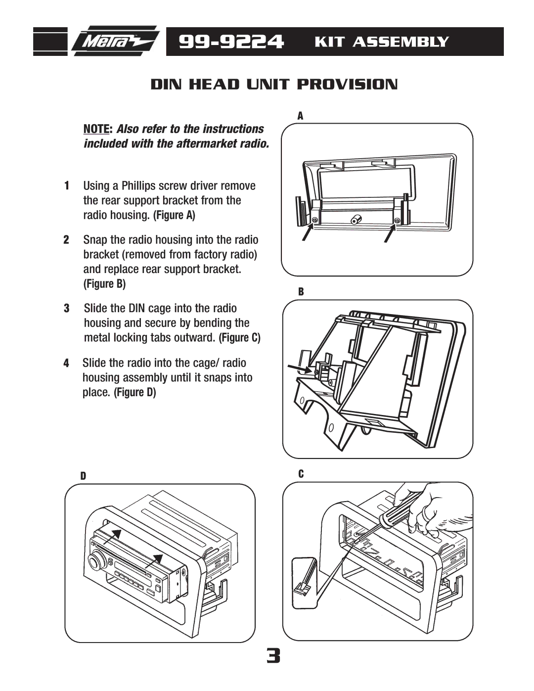 Metra Electronics 99-9224 installation instructions DIN Head Unit Provision 