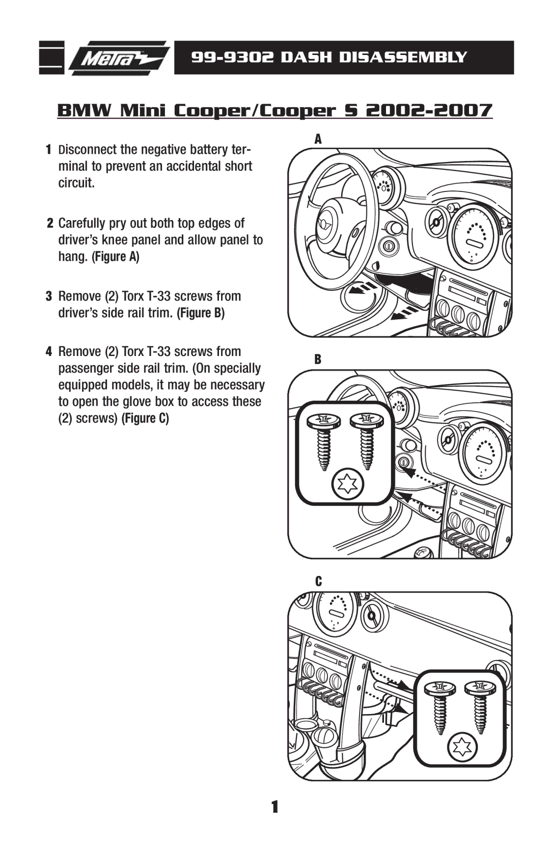 Metra Electronics 99-9302 installation instructions BMW Mini Cooper/Cooper S 