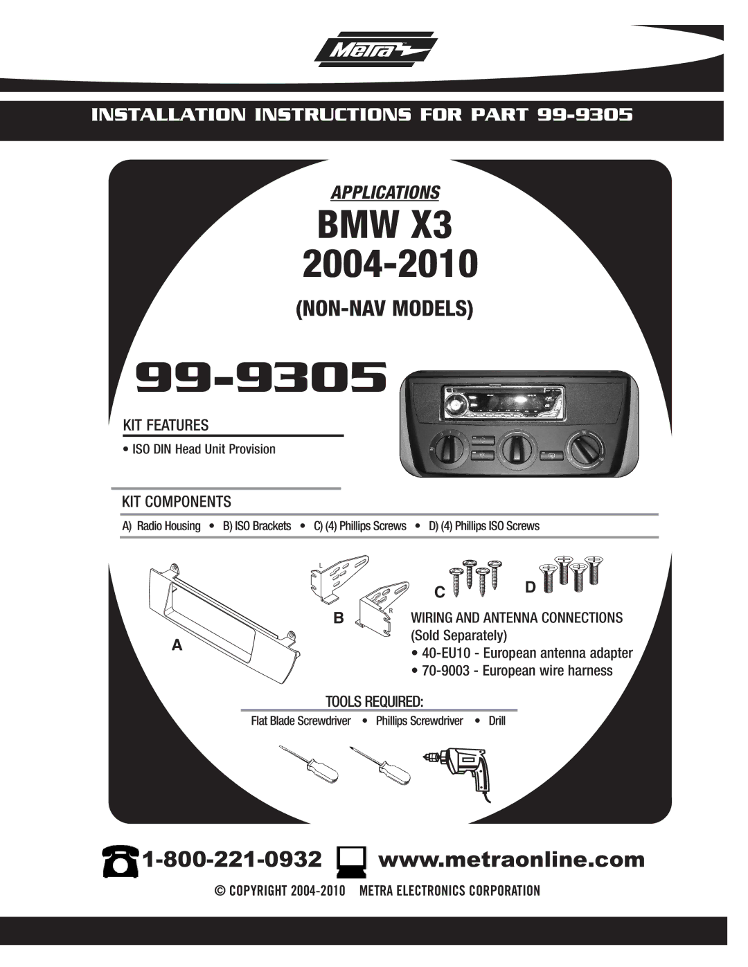 Metra Electronics 99-9305 installation instructions 