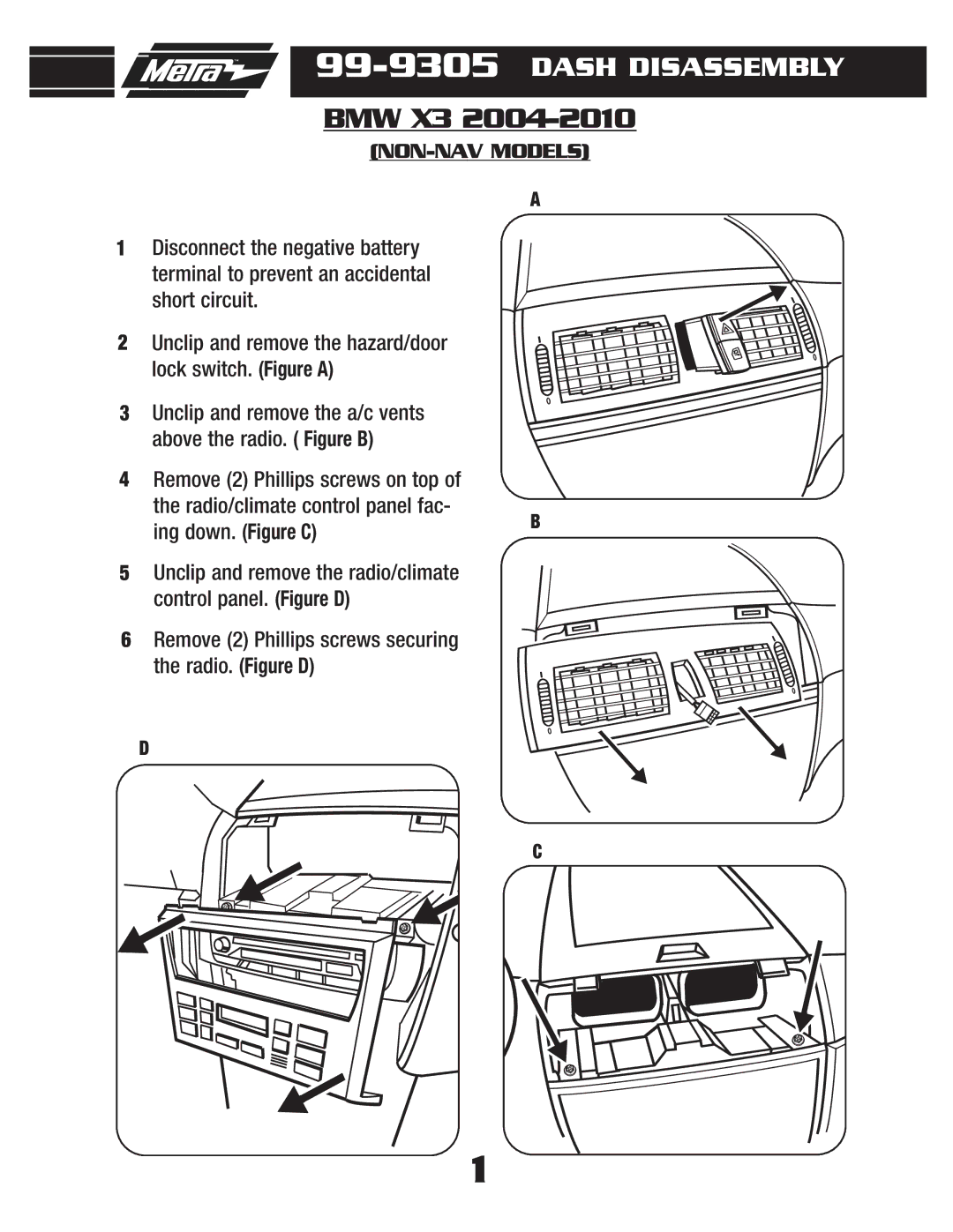 Metra Electronics 99-9305 installation instructions BMW X3 