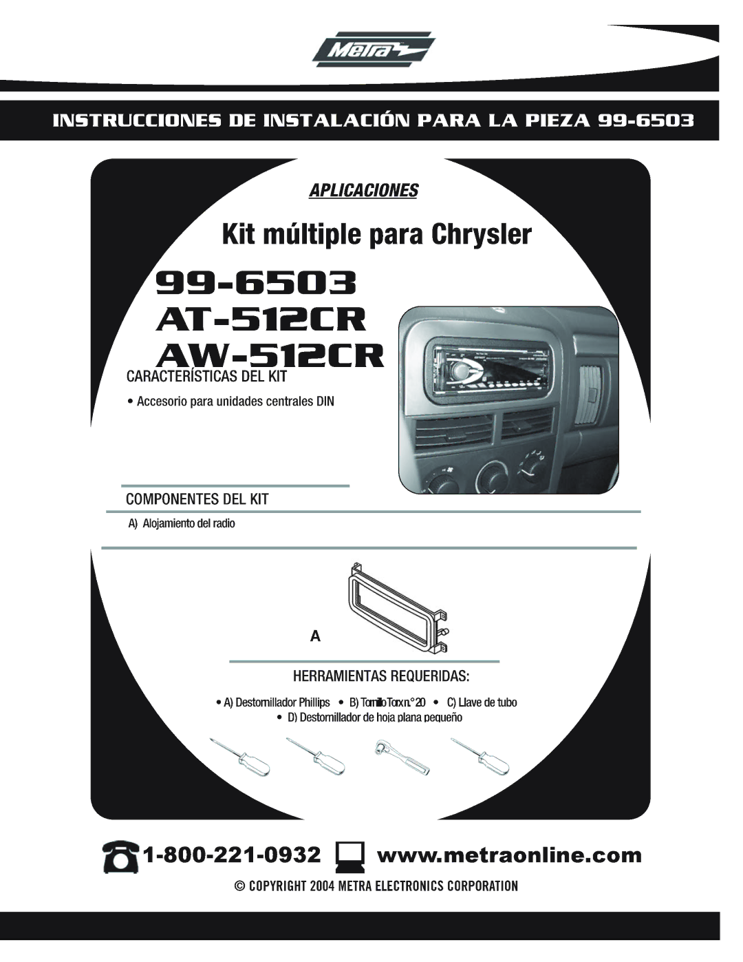 Metra Electronics installation instructions 99-6503 AT-512CR AW-512CR 