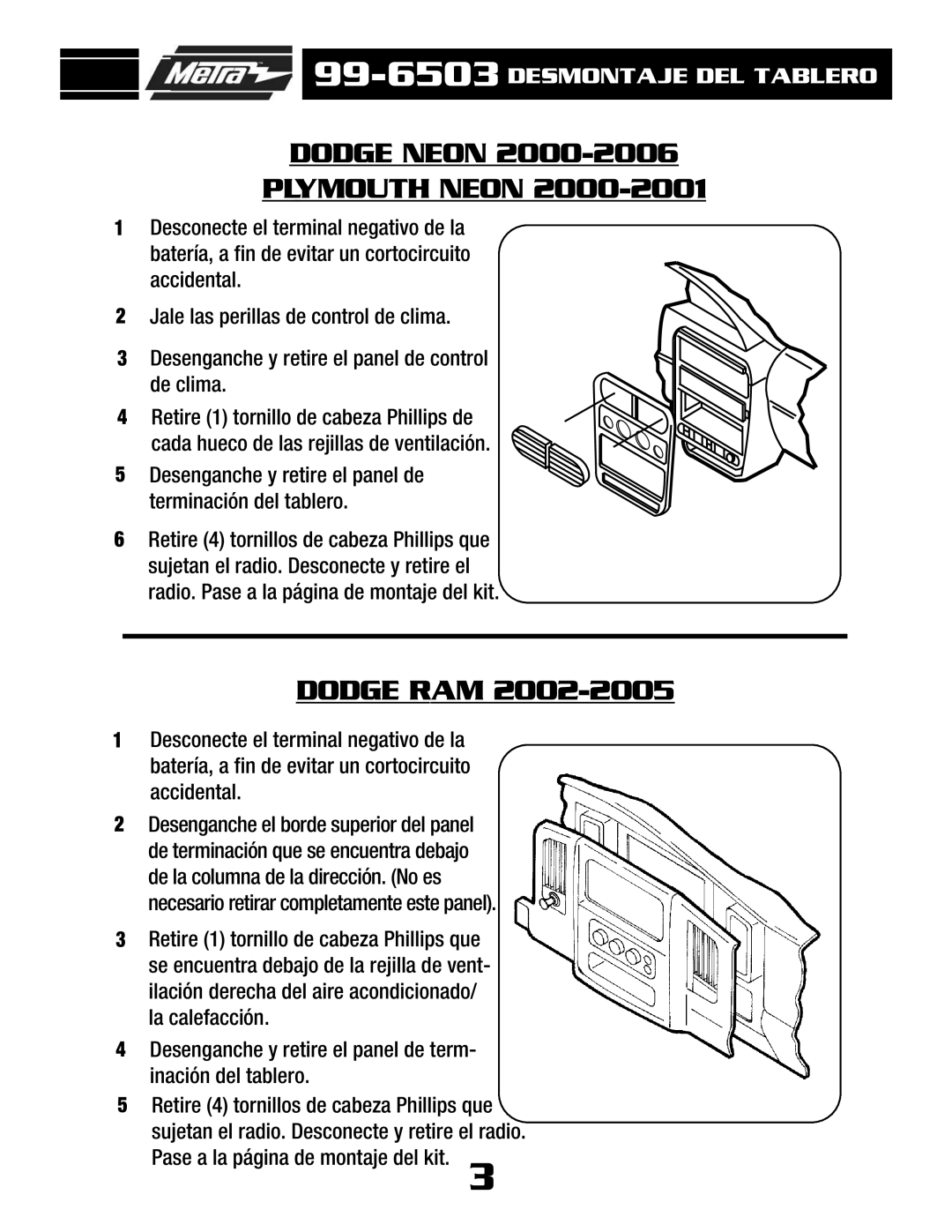 Metra Electronics AW-512CR, AT-512CR installation instructions Dodge Neon, Plymouth Neon, Dodge RAM 