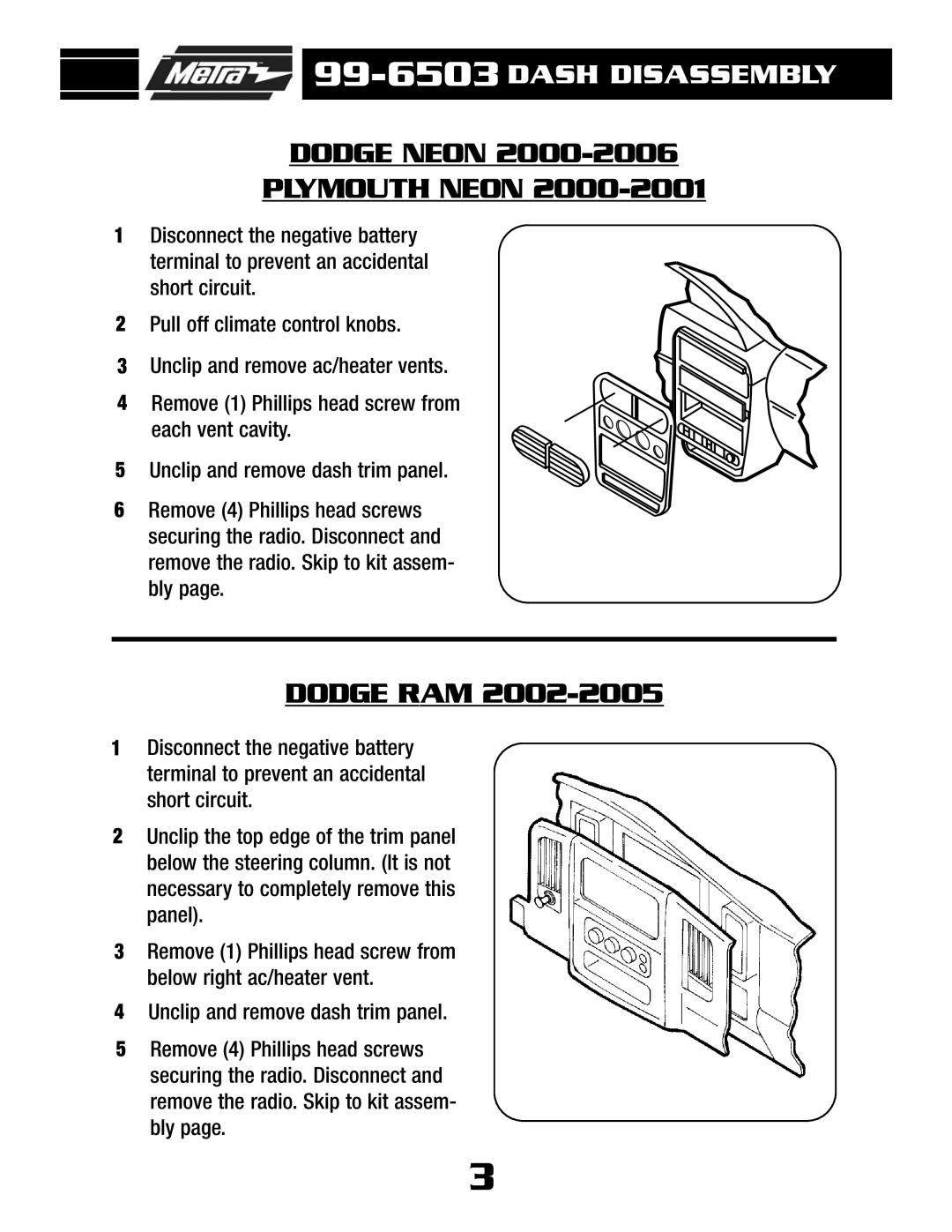 Metra Electronics AW-512CR, AT-512CR installation instructions Dodge Neon, Plymouth Neon, Dodge RAM 