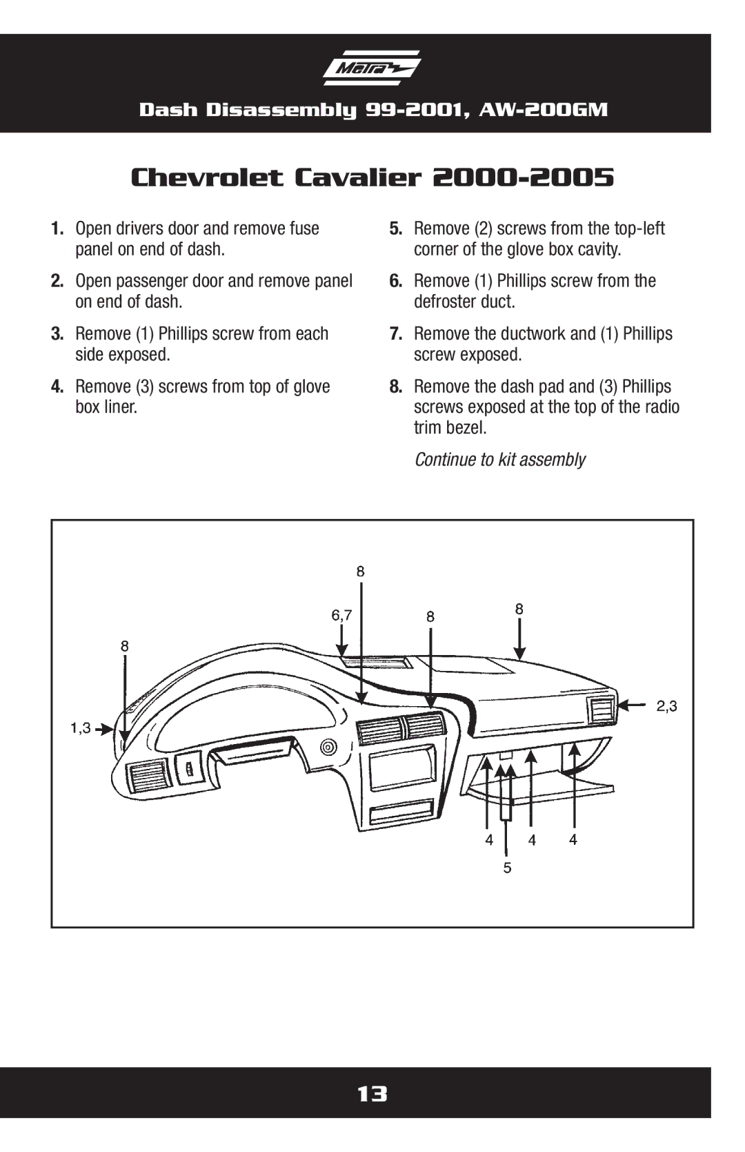 Metra Electronics AW-200GM installation instructions Chevrolet Cavalier 