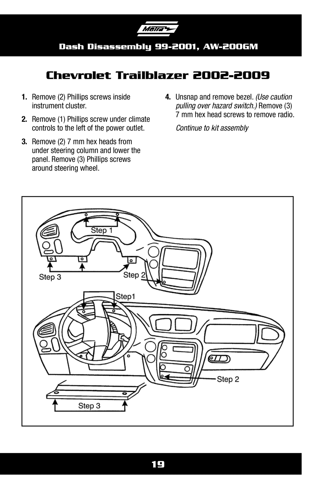 Metra Electronics AW-200GM Chevrolet Trailblazer, Remove 2 Phillips screws inside instrument cluster 