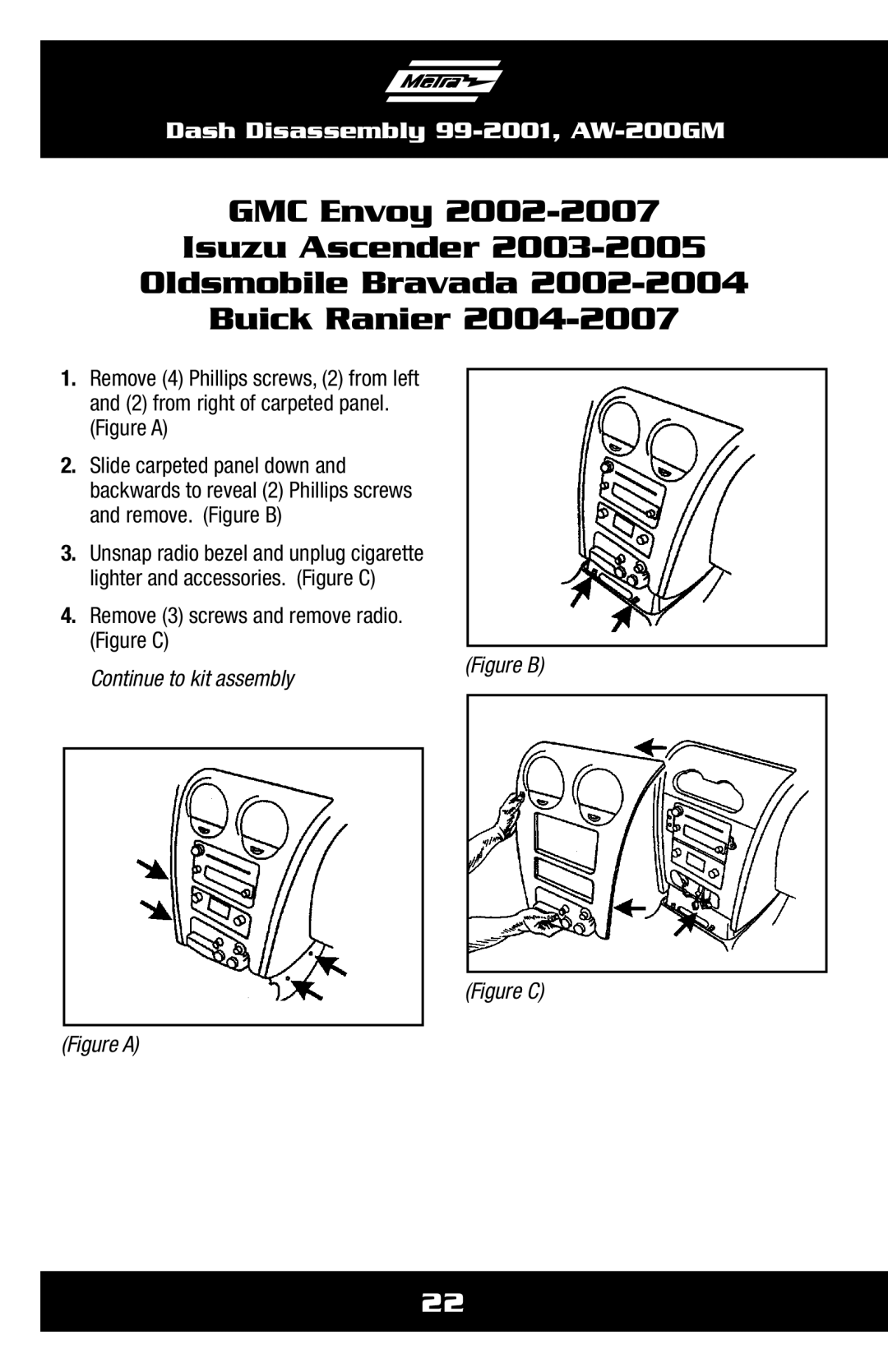 Metra Electronics AW-200GM installation instructions GMC Envoy Isuzu Ascender Oldsmobile Bravada Buick Ranier 