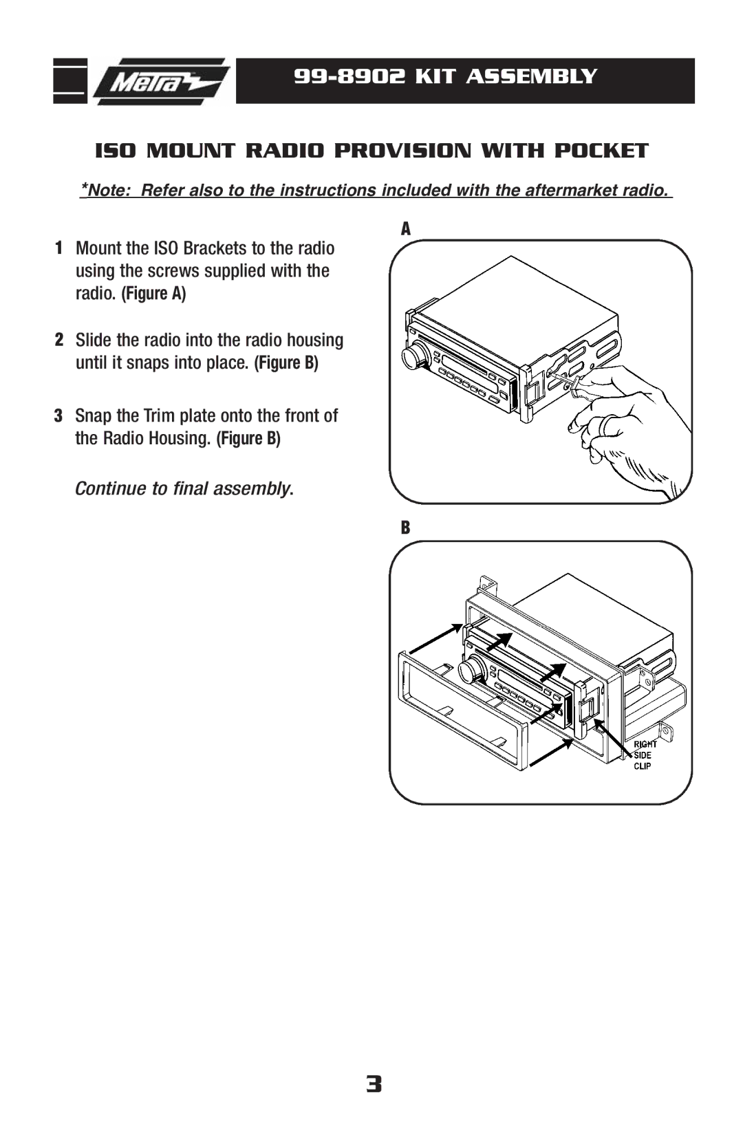 Metra Electronics Car Stereo System installation instructions ISO Mount Radio Provision with Pocket 