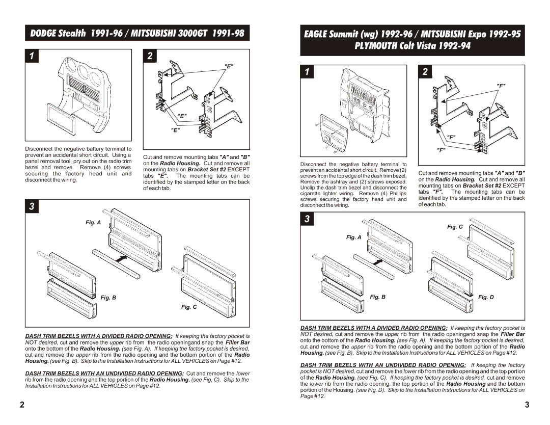 Metra Electronics CK-612MI manual Dodge Stealth 1991-96 / Mitsubishi 3000GT 