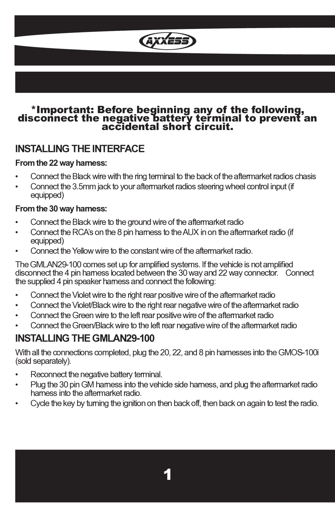 Metra Electronics installation instructions Installing the Interface, Installing the GMLAN29-100 