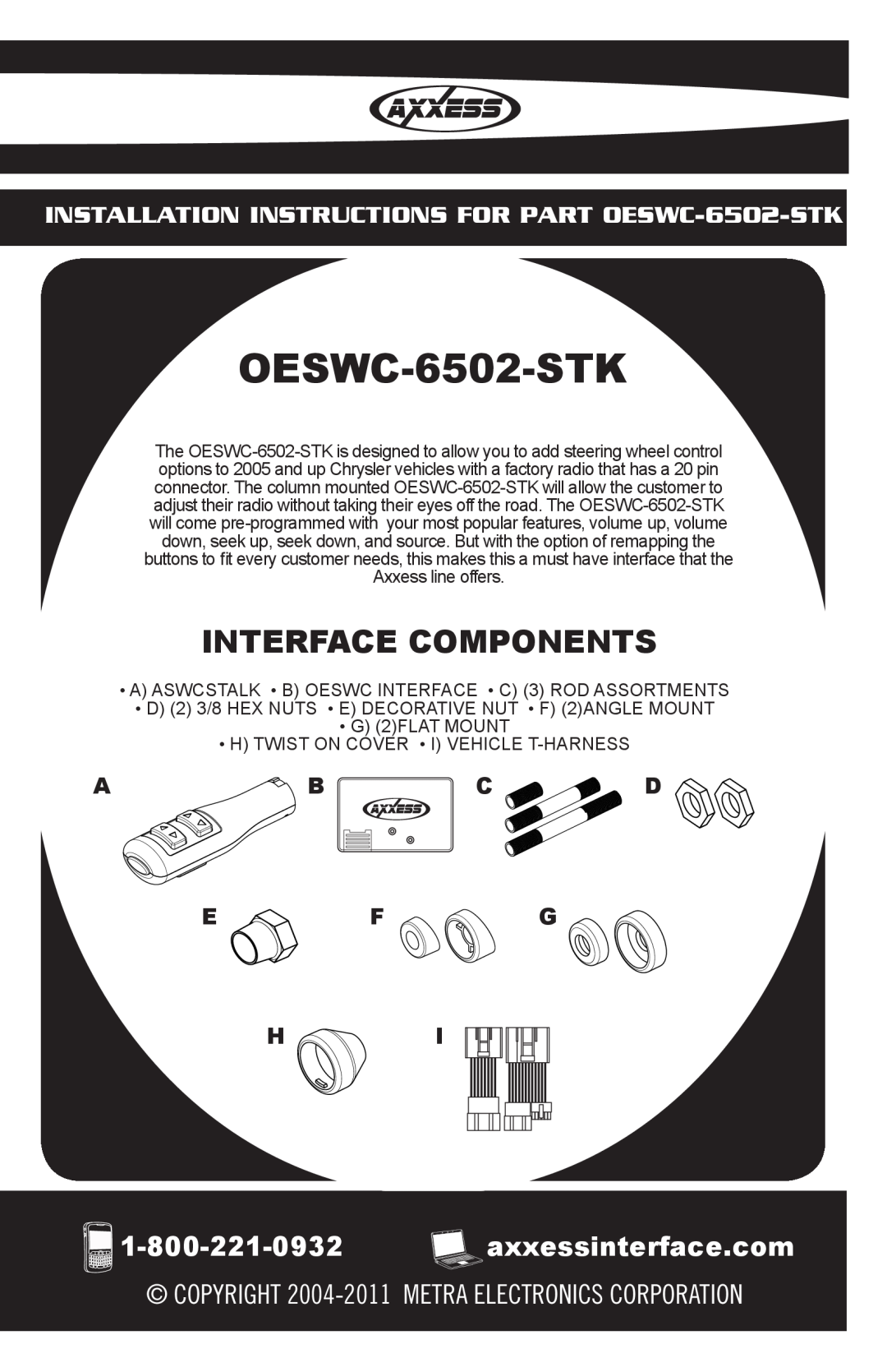 Metra Electronics OESWC-6502-STK installation instructions Interface Components, A Bc D E F G H 