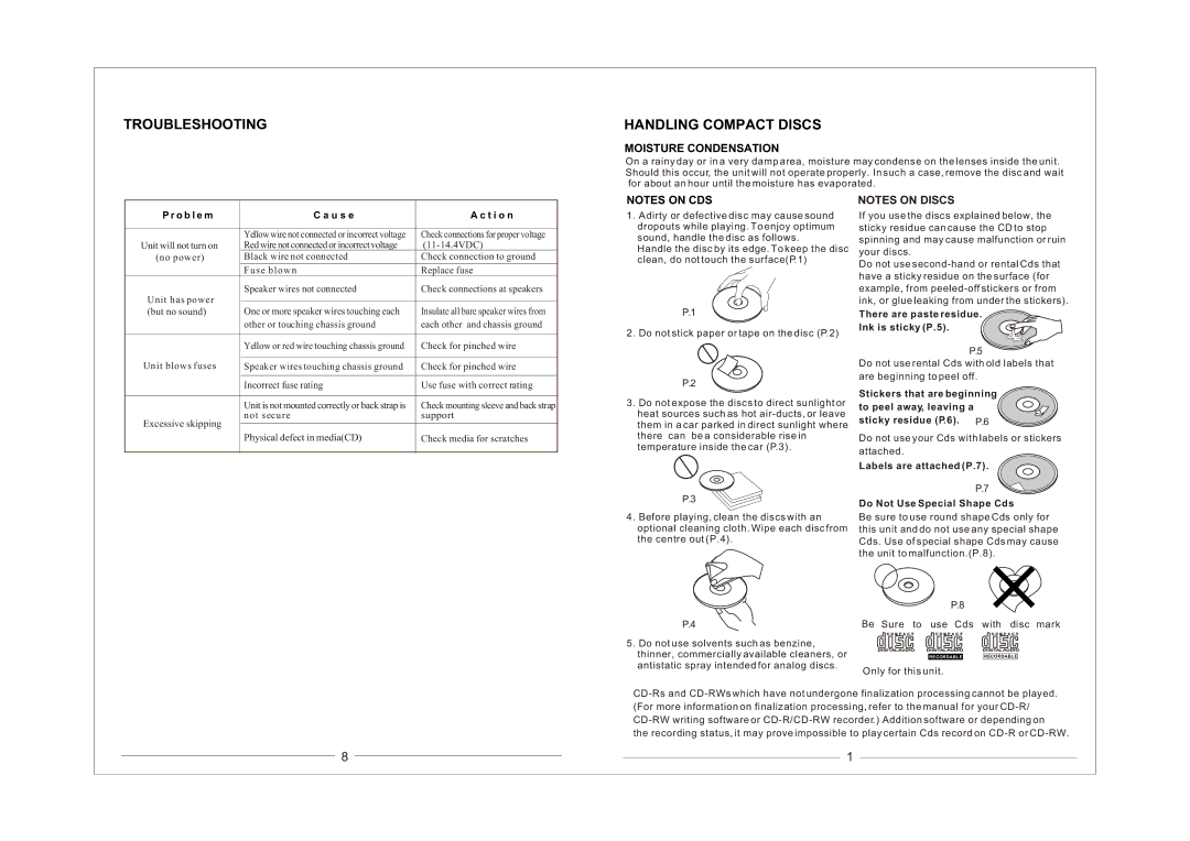 Metrik Mobile Electronics MCD-476 warranty Troubleshooting Handling Compact Discs, Moisture Condensation 