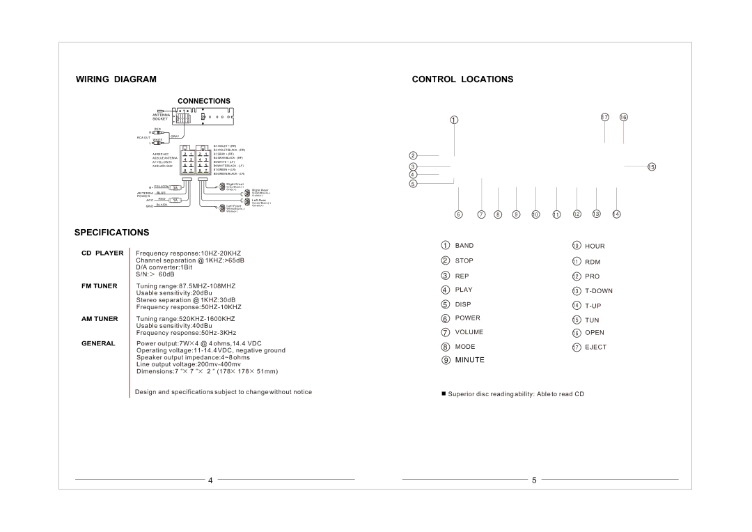 Metrik Mobile Electronics MCD-476 warranty Wiring Diagram Control Locations, Specifications 