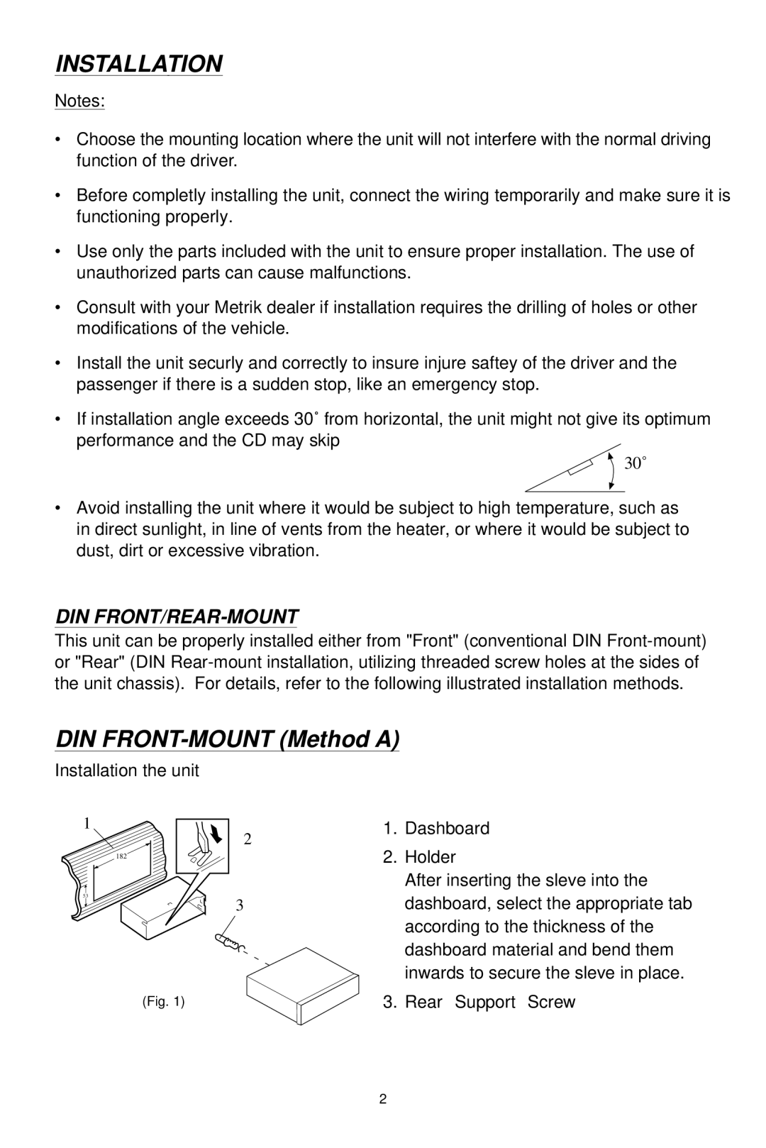 Metrik Mobile Electronics MCD-479 owner manual Installation 