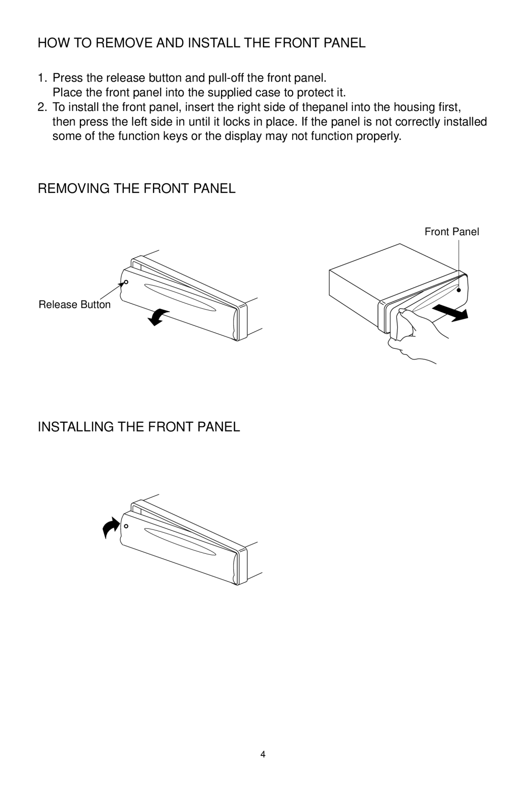 Metrik Mobile Electronics MCD-479 owner manual HOW to Remove and Install the Front Panel, Removing the Front Panel 