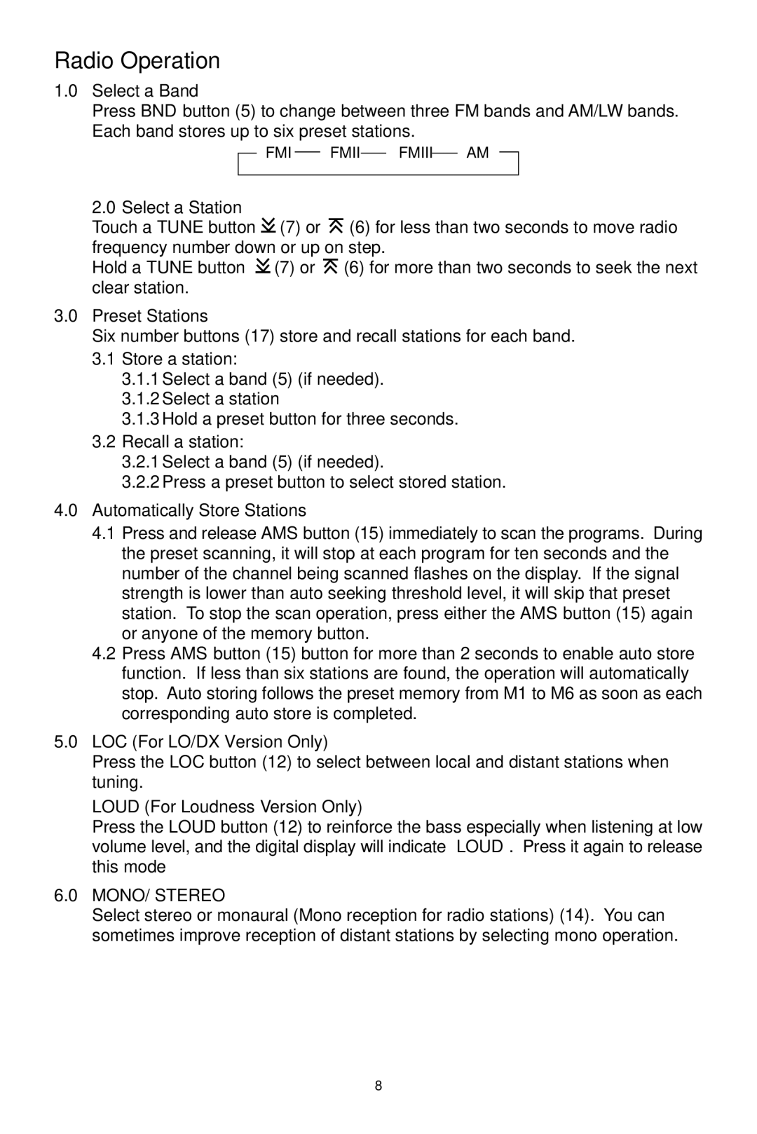 Metrik Mobile Electronics MCD-479 owner manual Radio Operation 