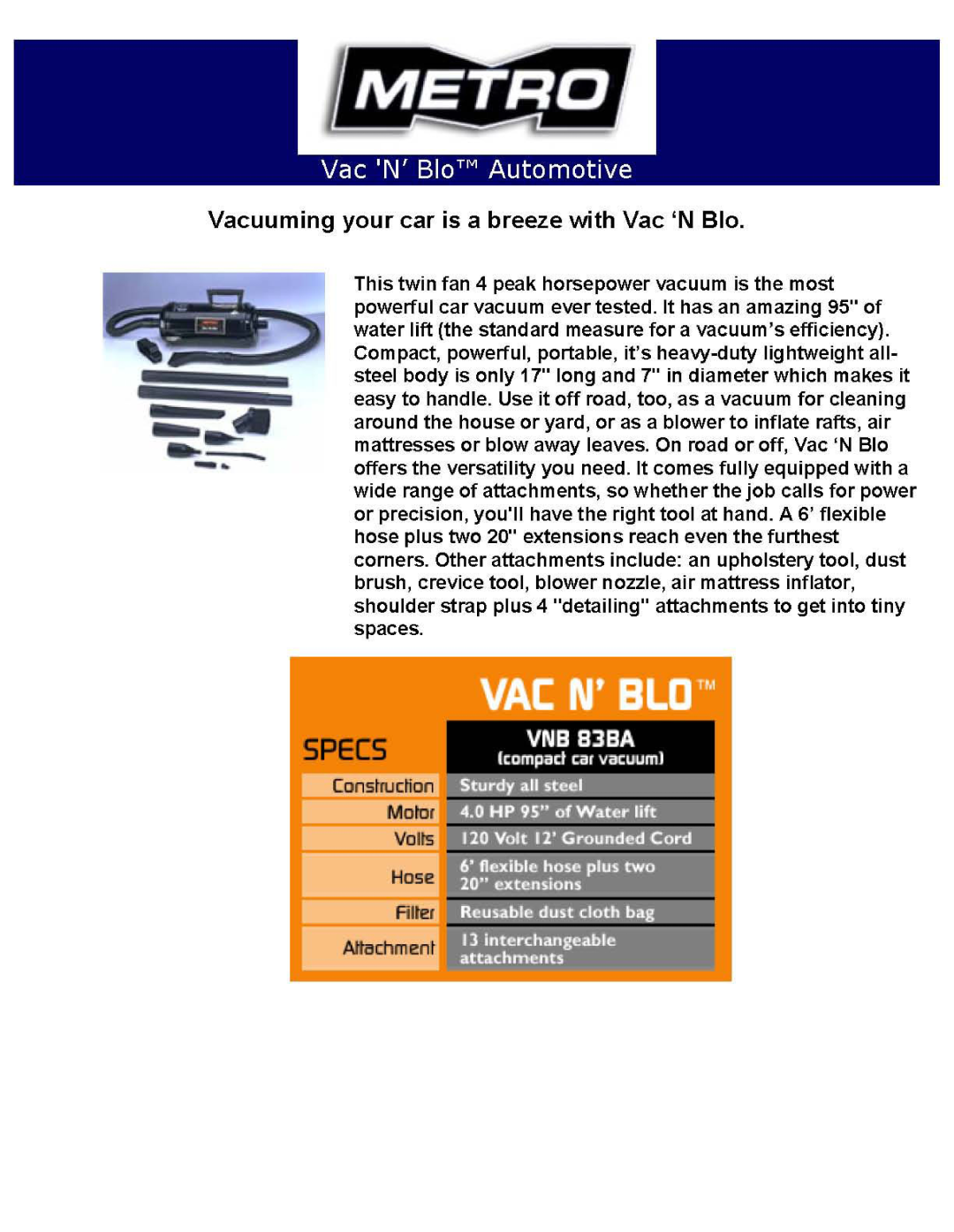Metro DataVac VAC N' BLO manual 