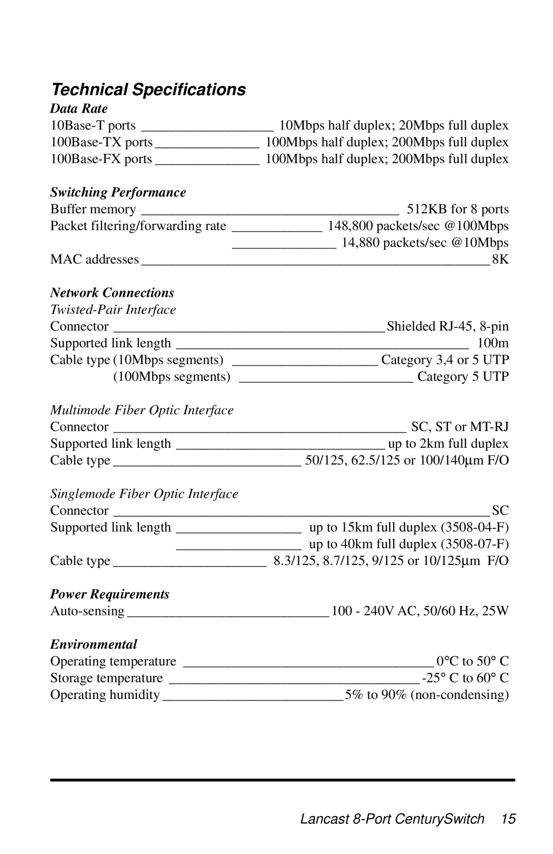 METRObility Optical Systems 3508-11 manual Technical Specifications, Data Rate 