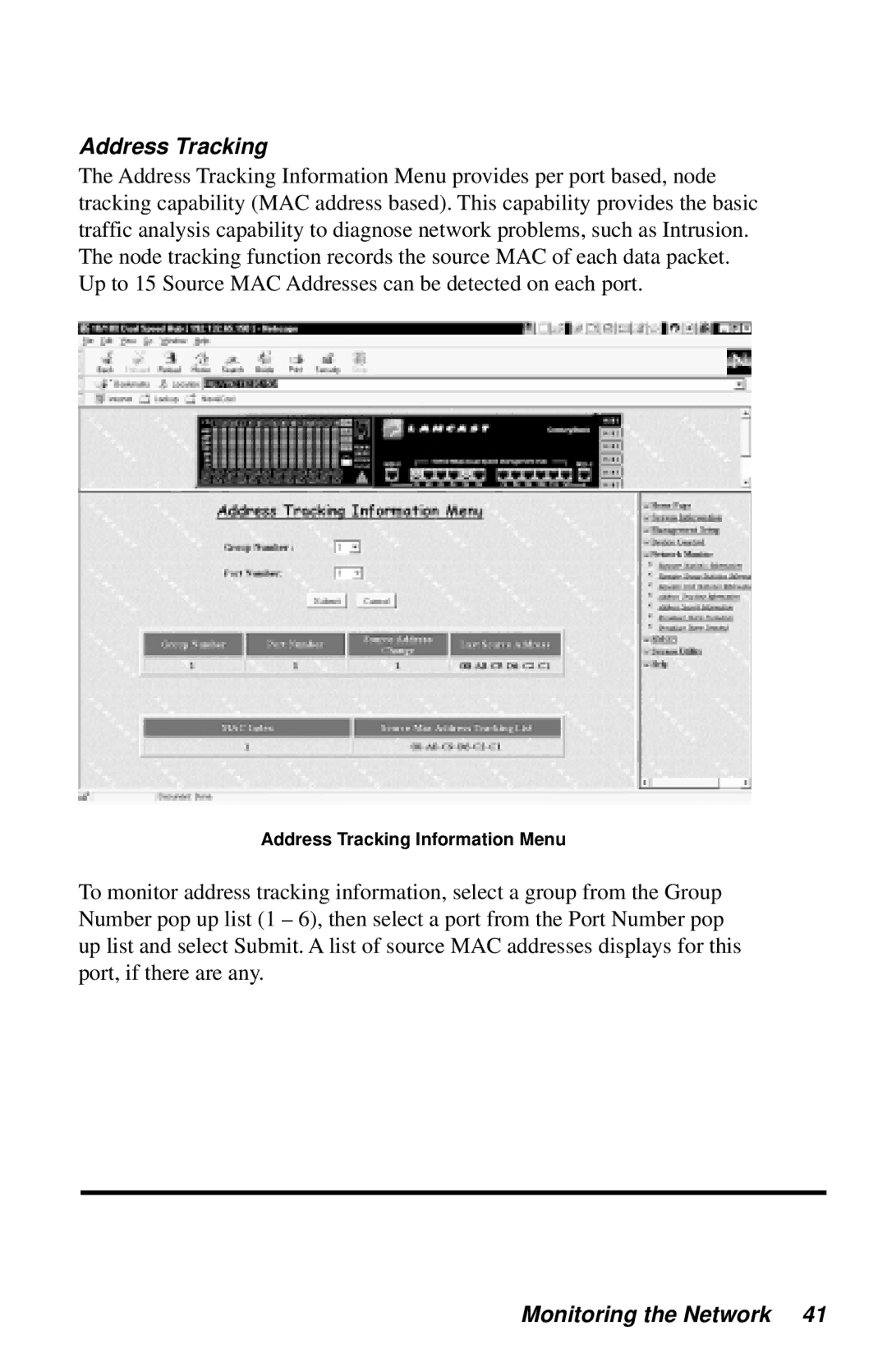 METRObility Optical Systems 8100 manual Address Tracking 