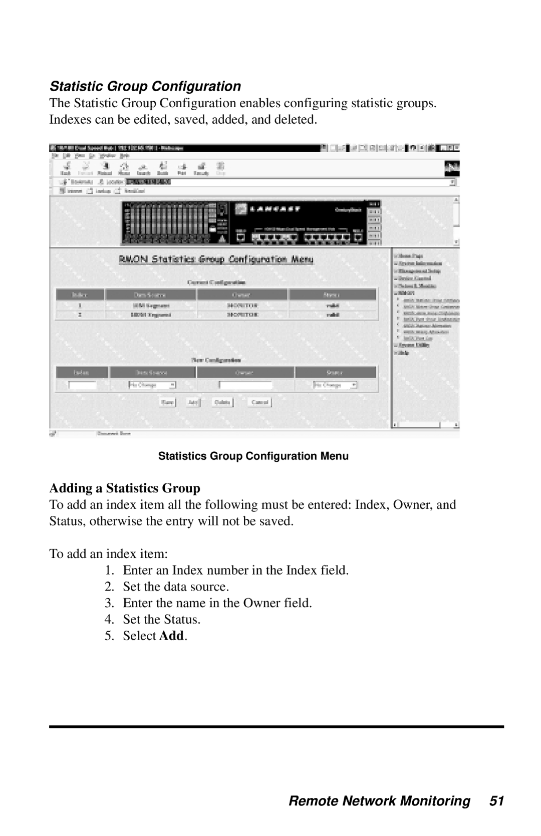 METRObility Optical Systems 8100 manual Statistic Group Configuration, Adding a Statistics Group 