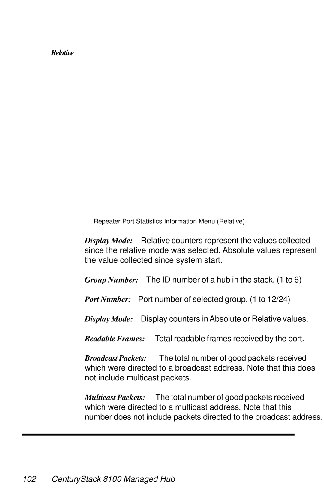 METRObility Optical Systems 8124-01-M manual Repeater Port Statistics Information Menu Relative 