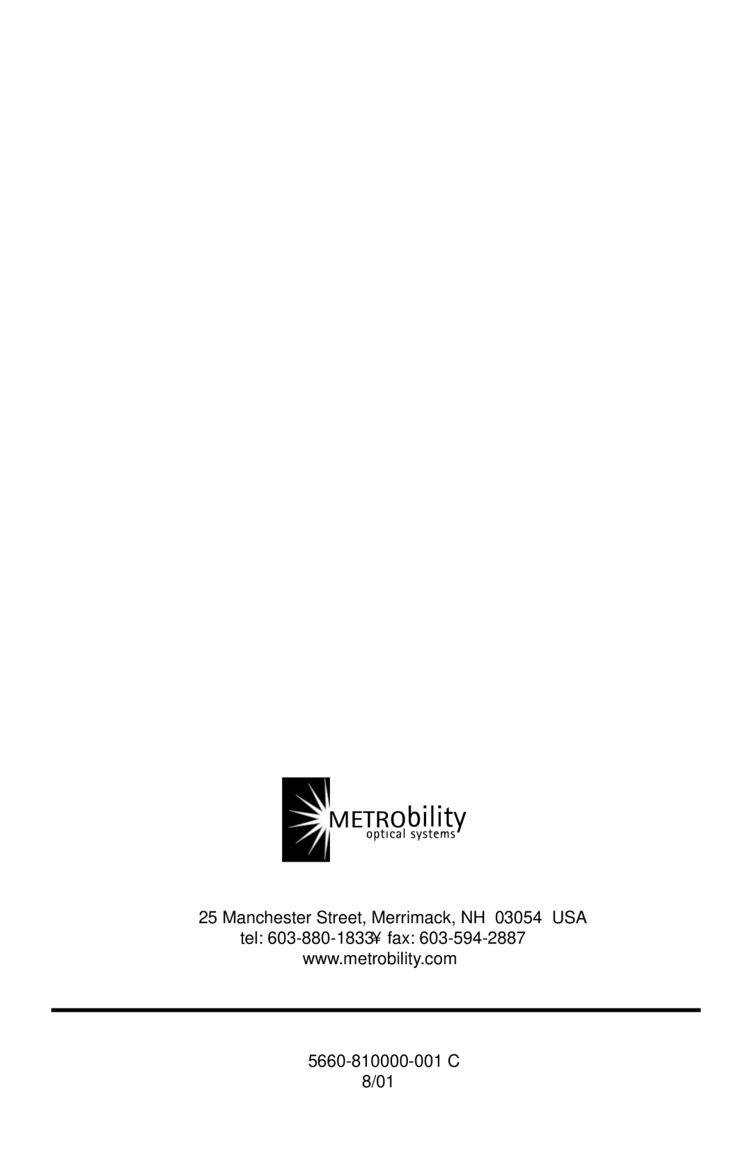 METRObility Optical Systems 8124-01-M manual 