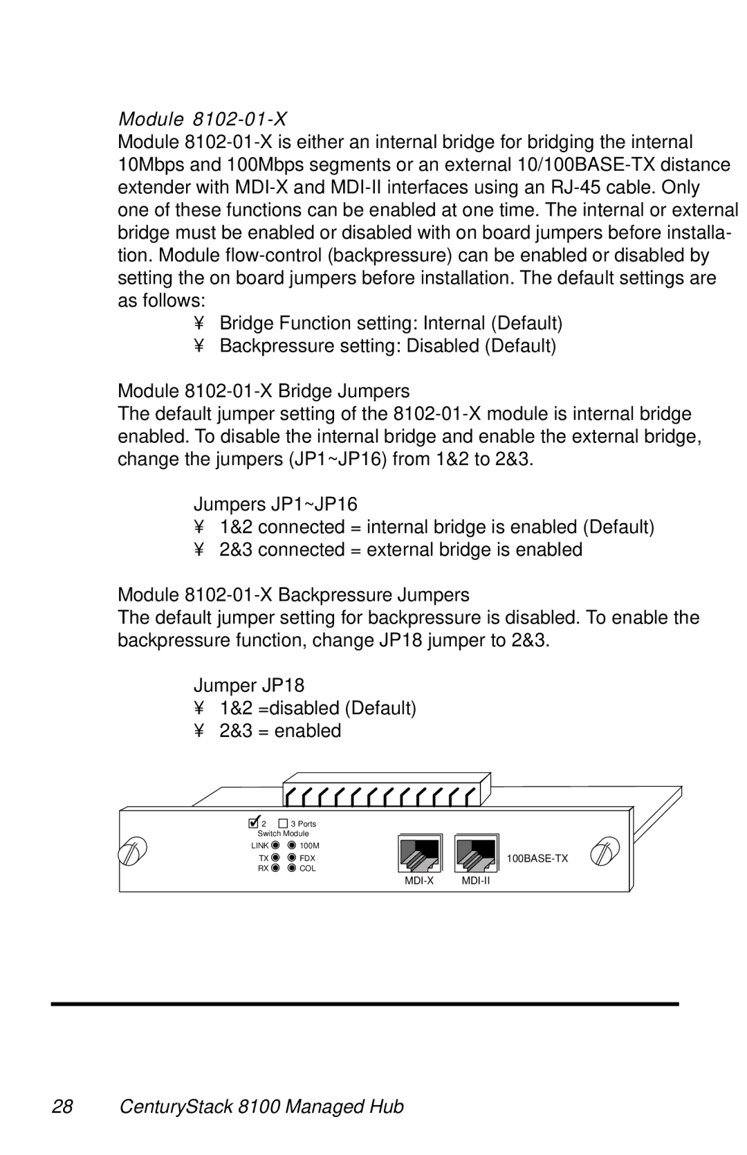 METRObility Optical Systems 8124-01-M manual Module 8102-01-X Bridge Jumpers, Module 8102-01-X Backpressure Jumpers 