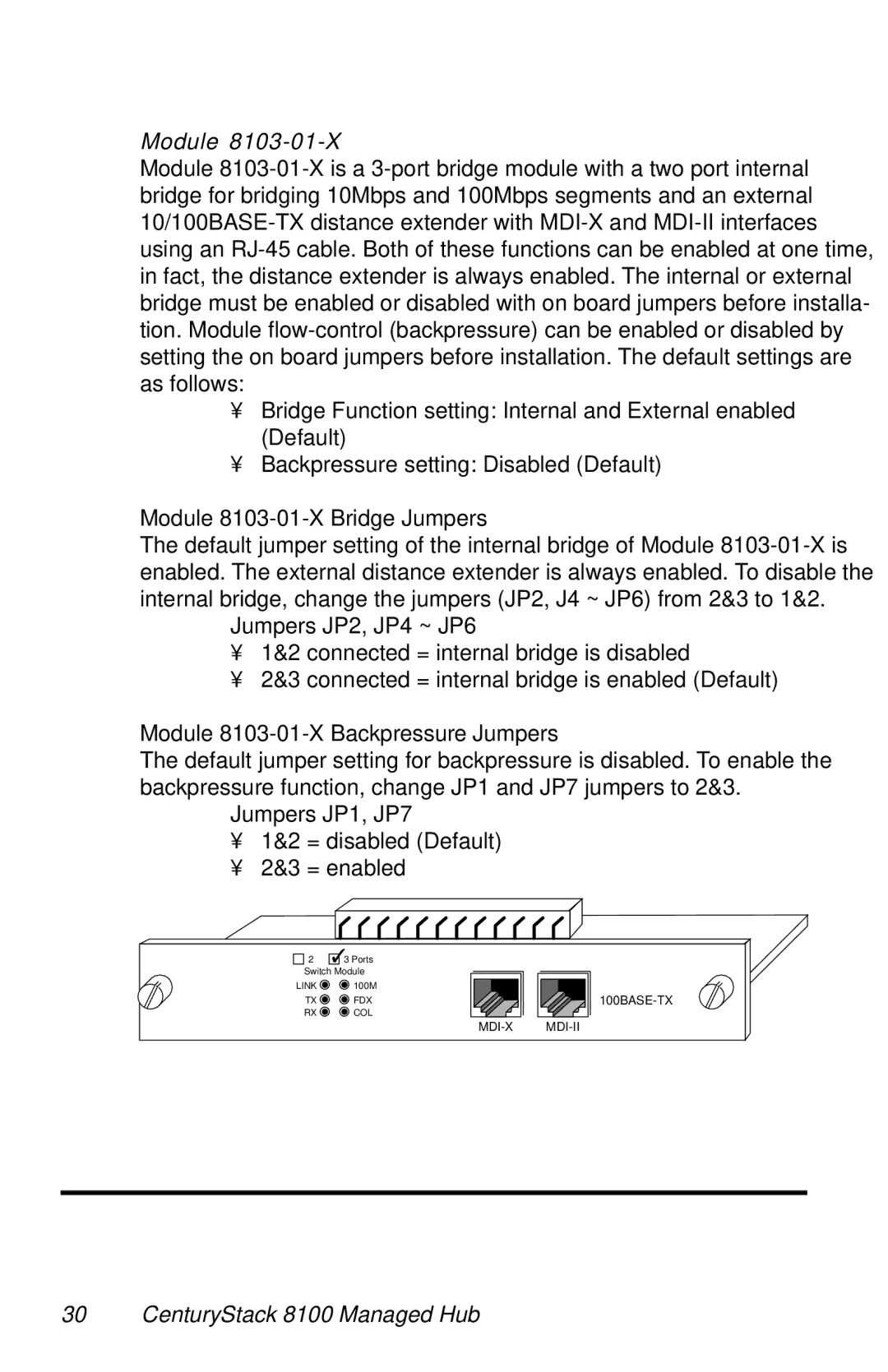 METRObility Optical Systems 8124-01-M manual Module 8103-01-X Bridge Jumpers, Module 8103-01-X Backpressure Jumpers 