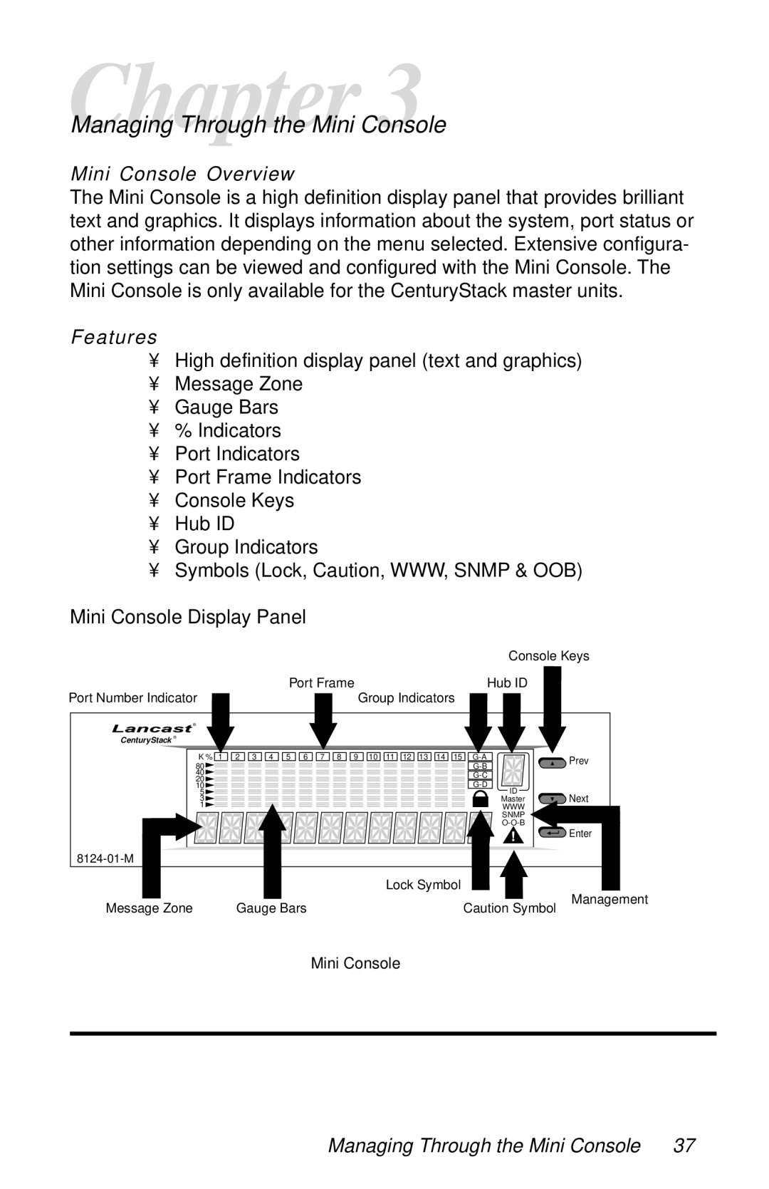 METRObility Optical Systems 8124-01-M manual Mini Console Overview, Features, Mini Console Display Panel 