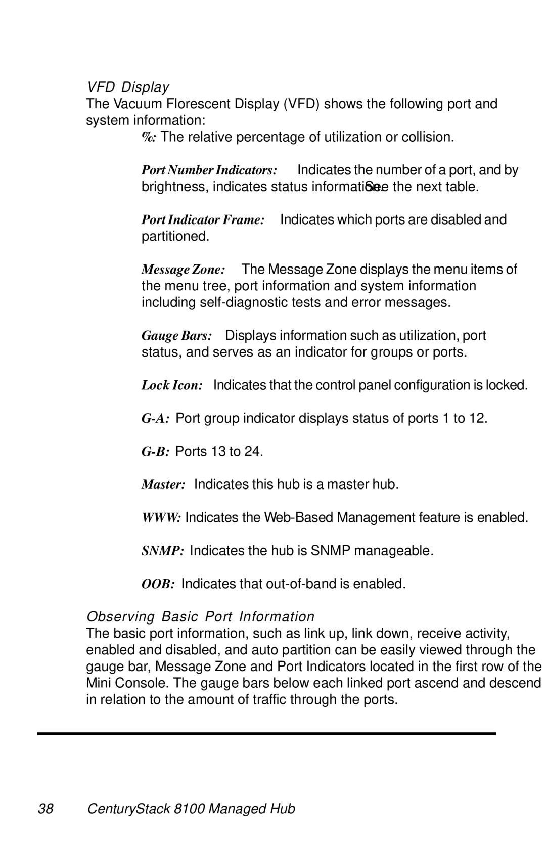 METRObility Optical Systems 8124-01-M manual VFD Display, Observing Basic Port Information 