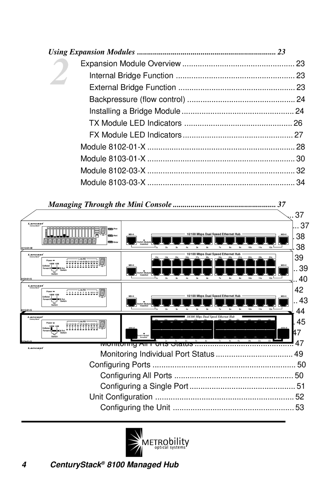 METRObility Optical Systems 8124-01-M manual Using Expansion Modules, Managing Through the Mini Console 