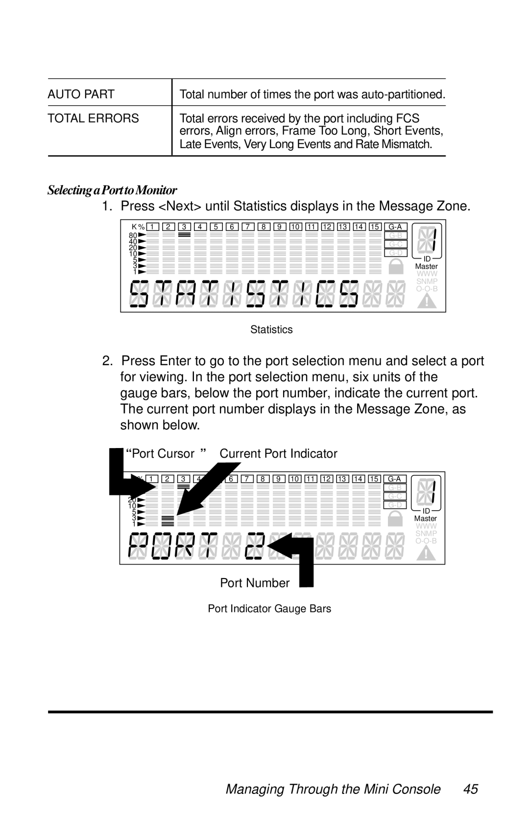 METRObility Optical Systems 8124-01-M manual Selecting a Port to Monitor, Total errors received by the port including FCS 