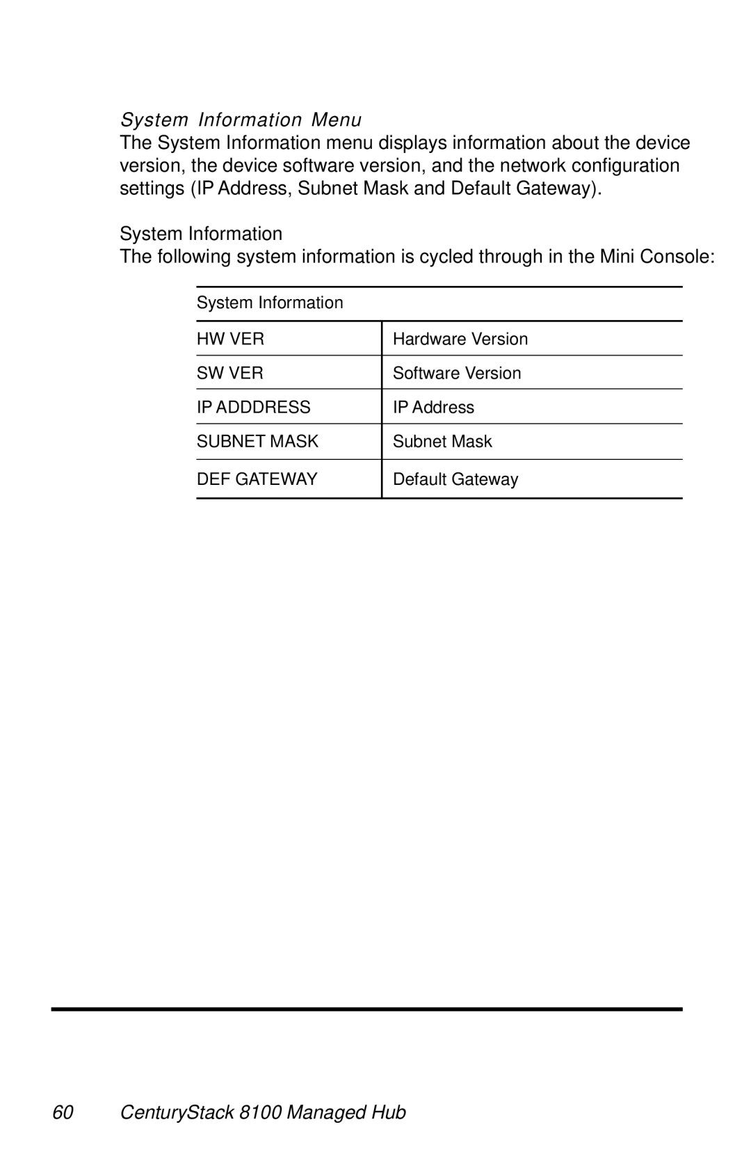 METRObility Optical Systems 8124-01-M manual System Information Menu 