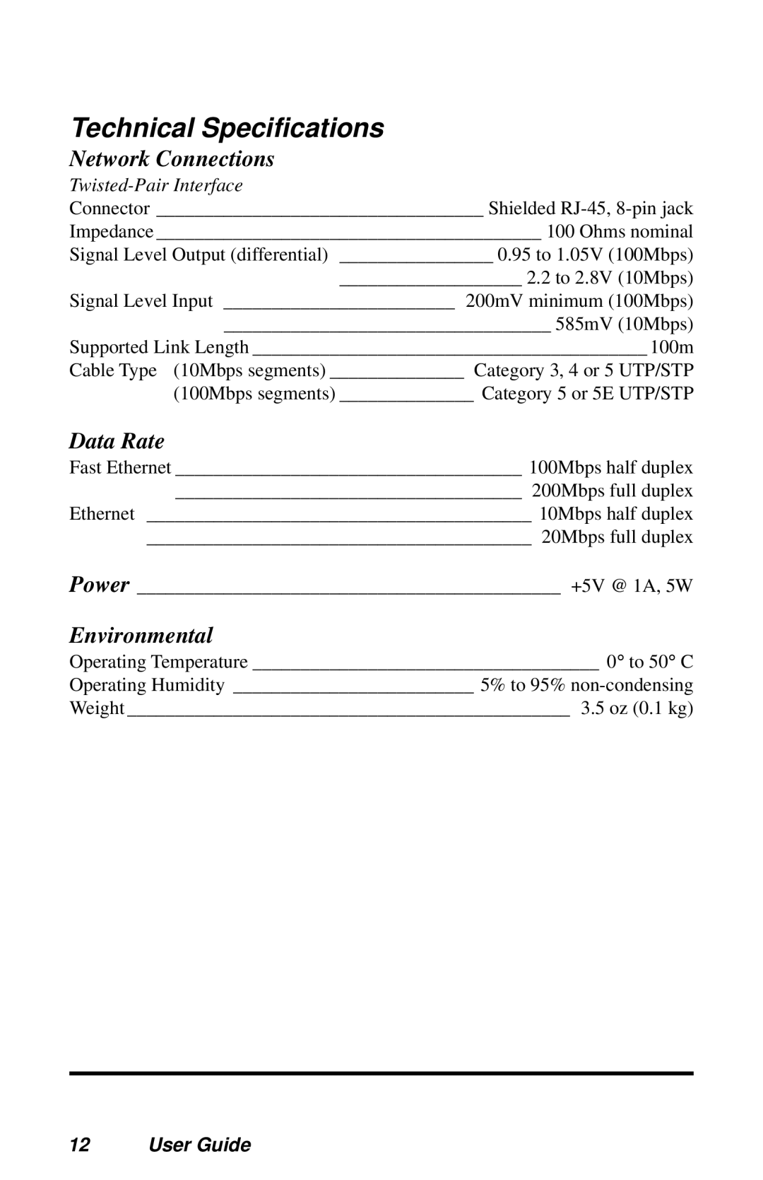 METRObility Optical Systems R104-11 manual Technical Specifications, Network Connections 