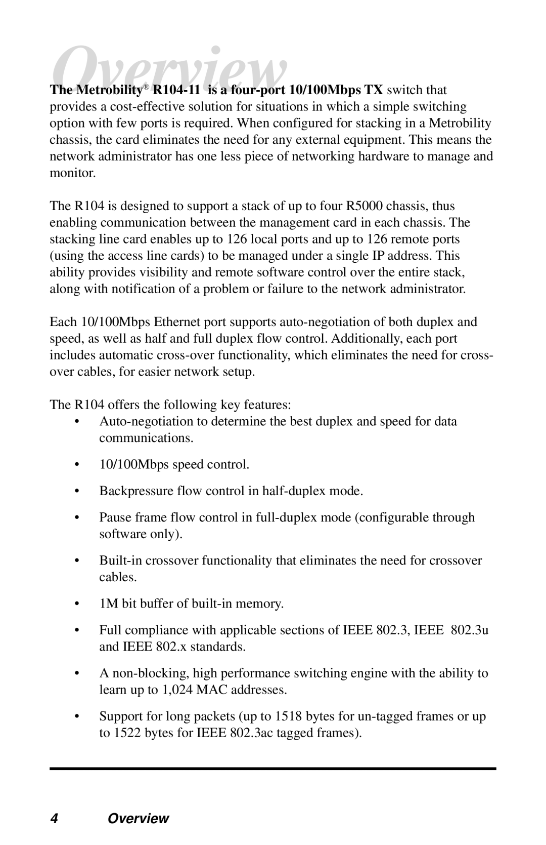 METRObility Optical Systems R104-11 manual Overview¨ 