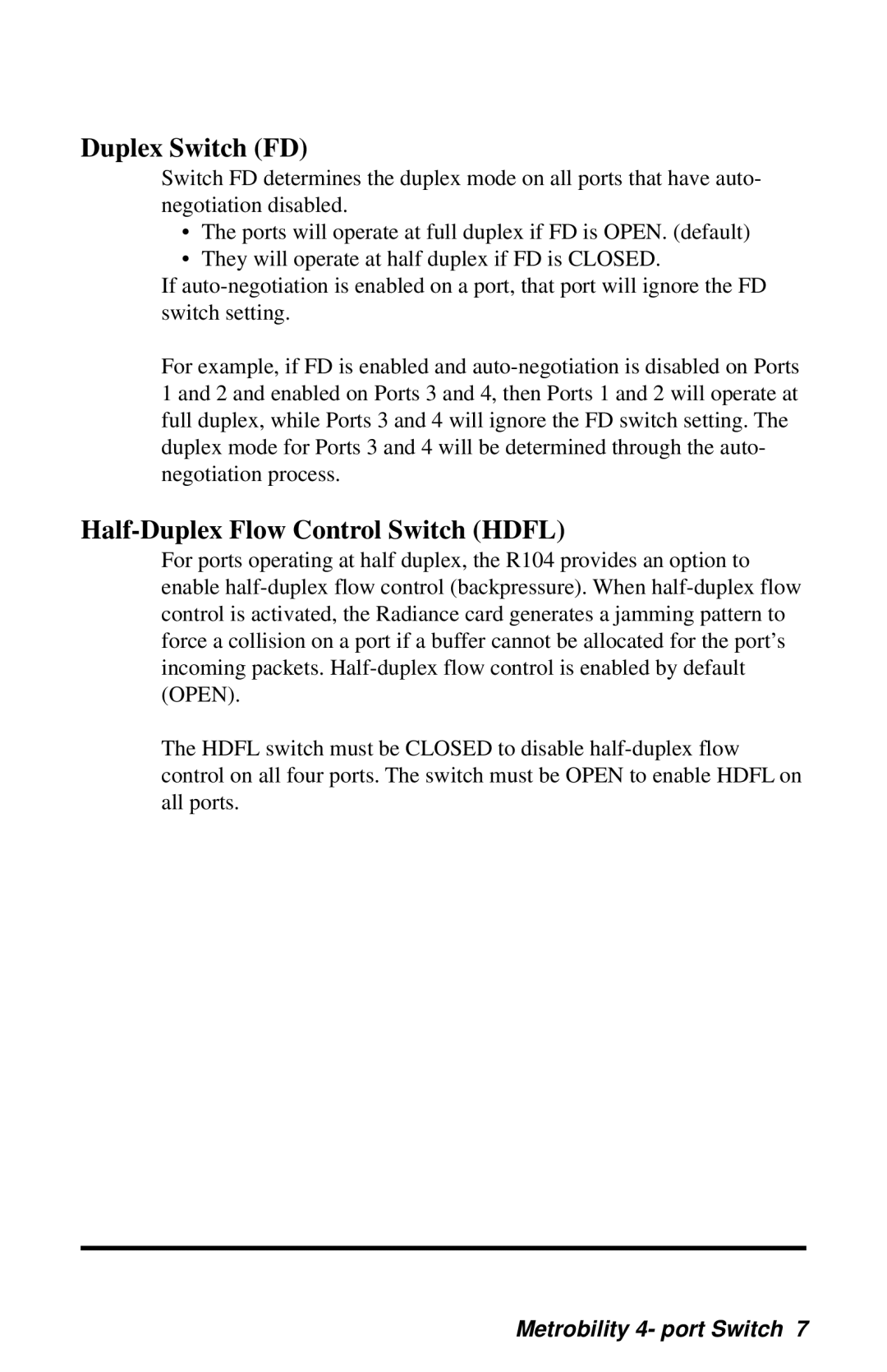 METRObility Optical Systems R104-11 manual Duplex Switch FD 