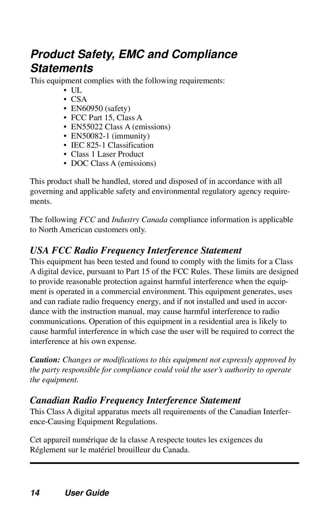 METRObility Optical Systems R125-37, R135-34, R125-34 manual Product Safety, EMC and Compliance Statements, Csa 