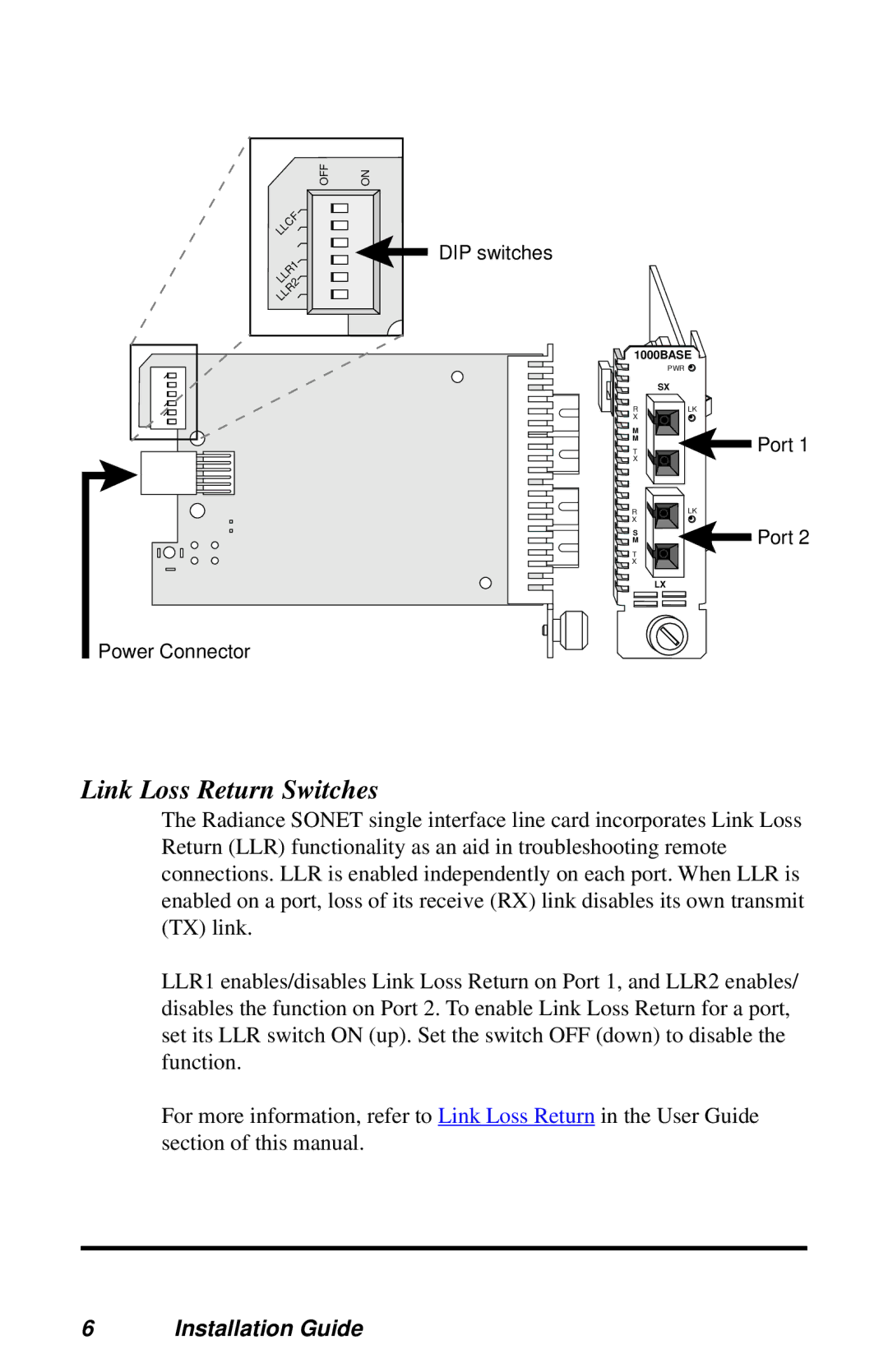 METRObility Optical Systems R135-34, R125-34, R125-37 manual Link Loss Return Switches 