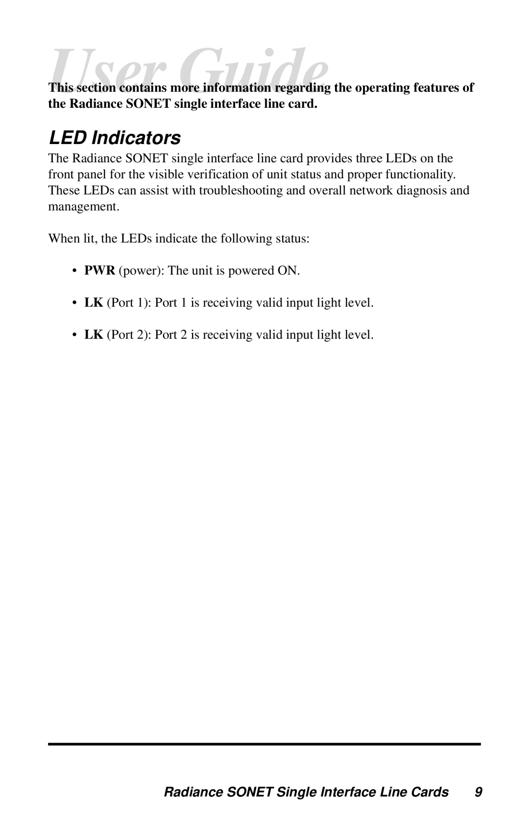 METRObility Optical Systems R135-34, R125-34, R125-37 manual LED Indicators 