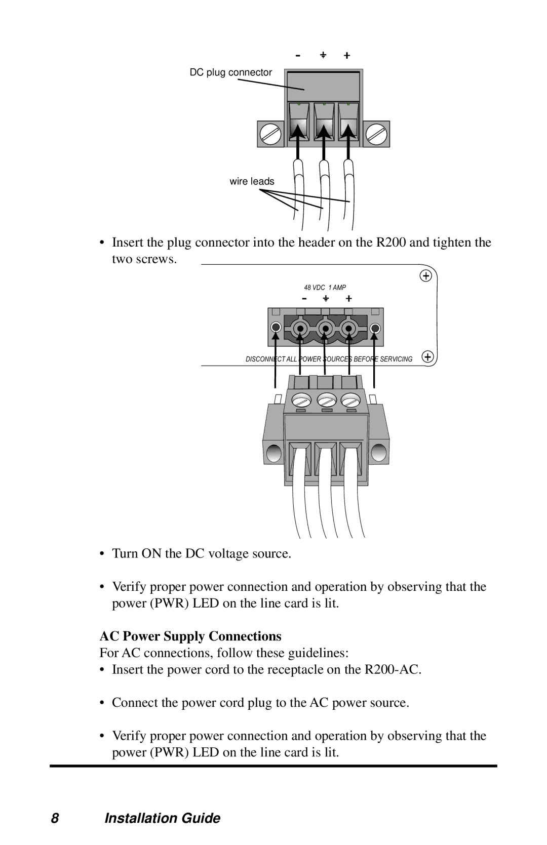 METRObility Optical Systems R200 manual AC Power Supply Connections 