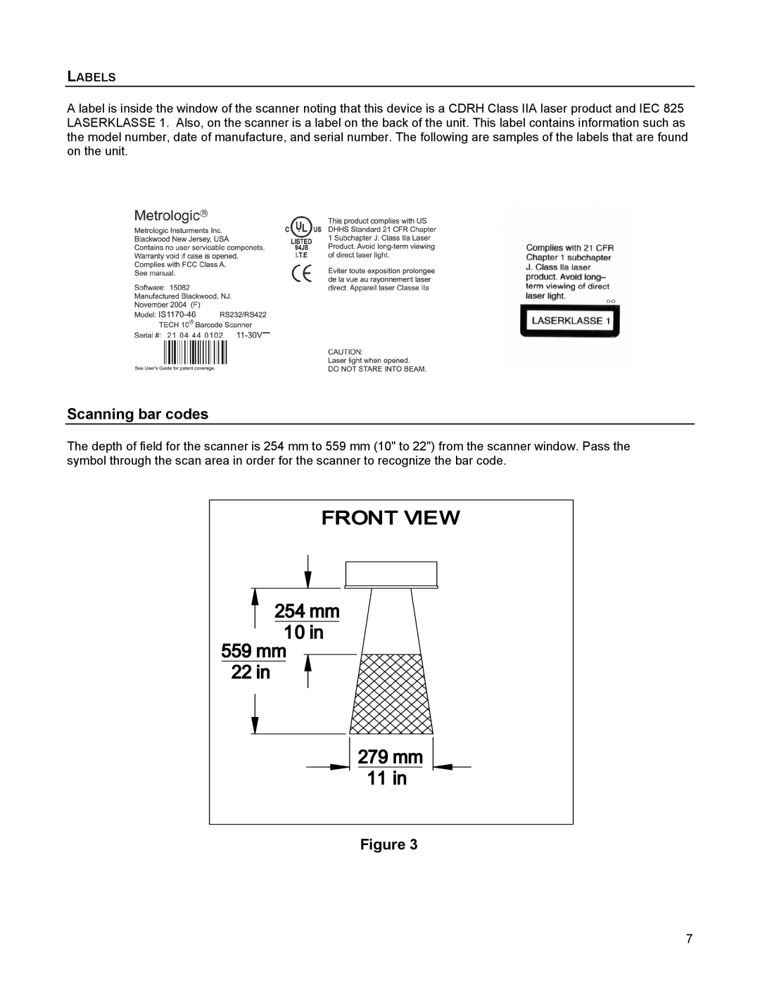 Metrologic Instruments TECH 10, 1070 manual Scanning bar codes, Labels 