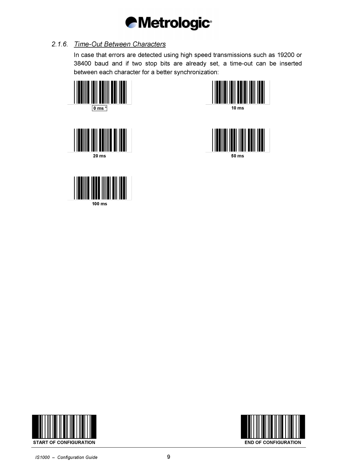 Metrologic Instruments IS1000 manual Time-Out Between Characters 