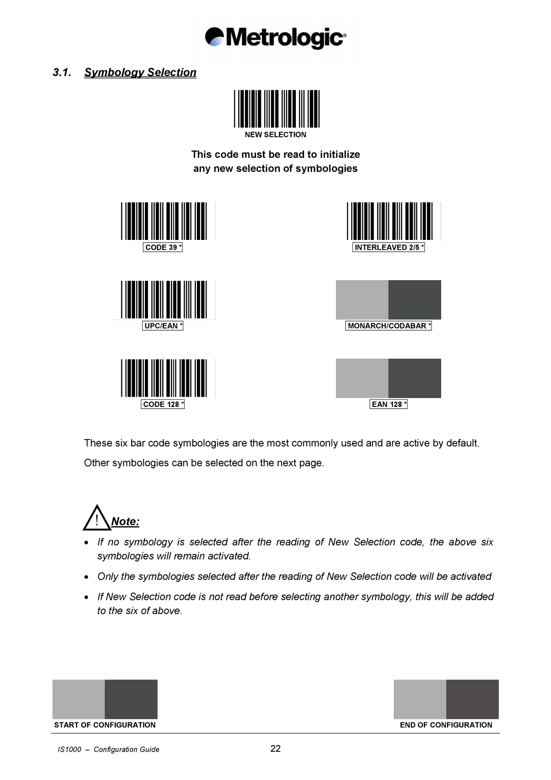 Metrologic Instruments IS1000 manual Symbology Selection 