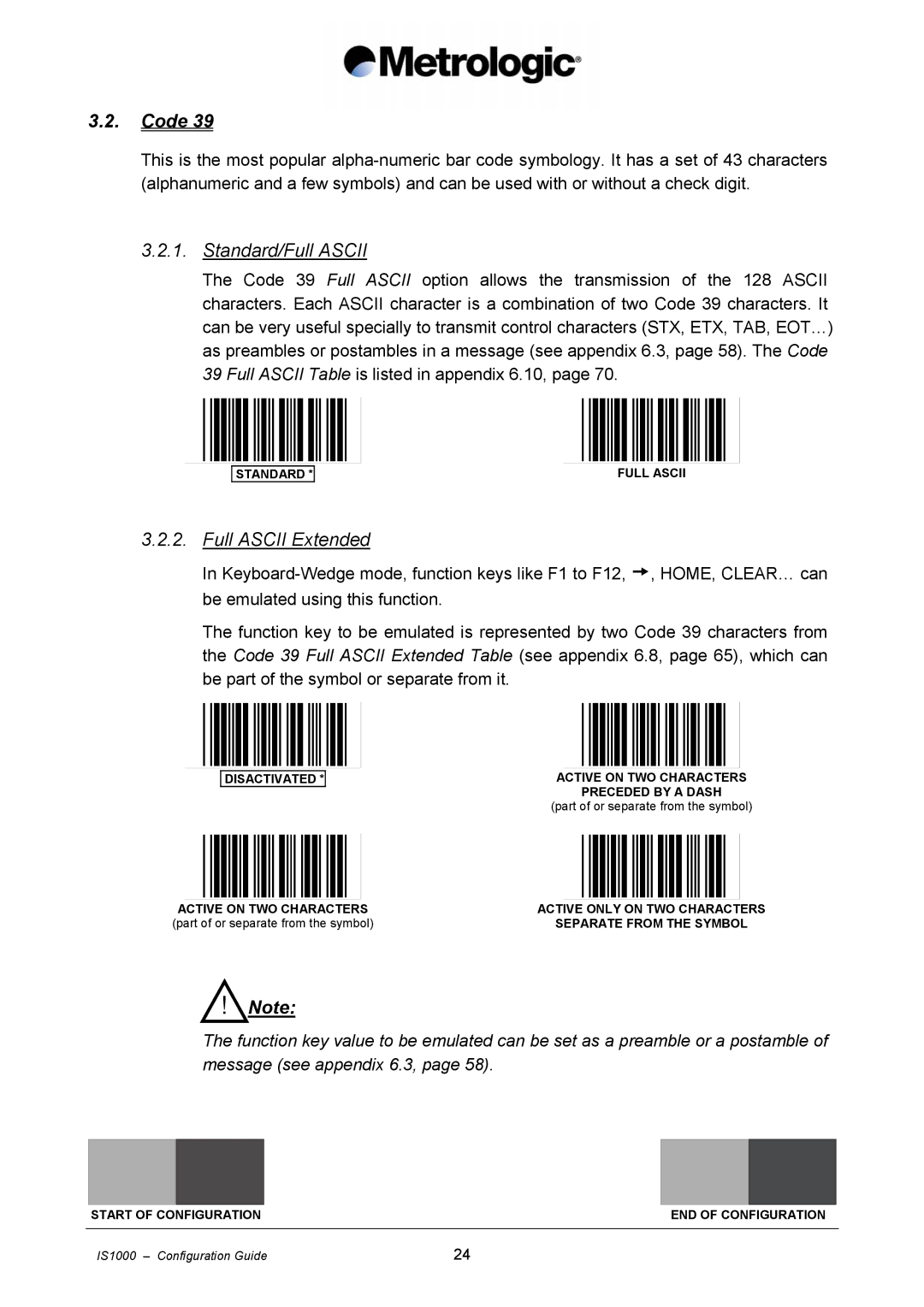 Metrologic Instruments IS1000 manual Code, Standard/Full Ascii, Full Ascii Extended 