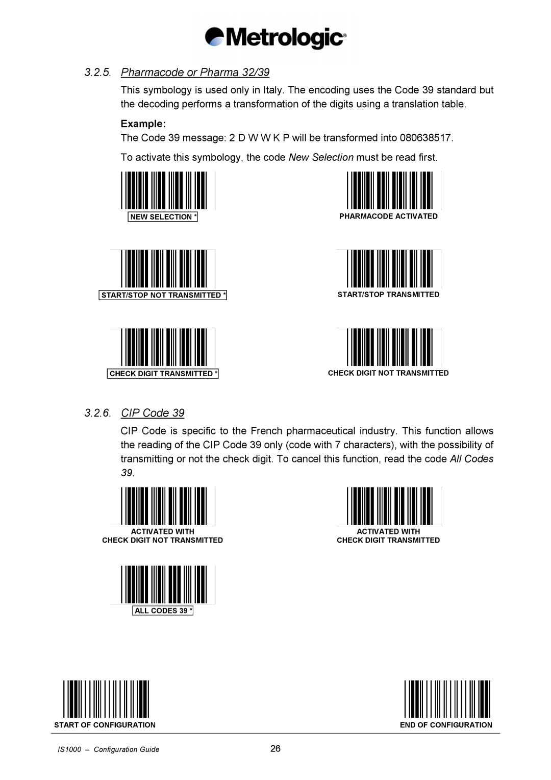 Metrologic Instruments IS1000 manual Pharmacode or Pharma 32/39, CIP Code 