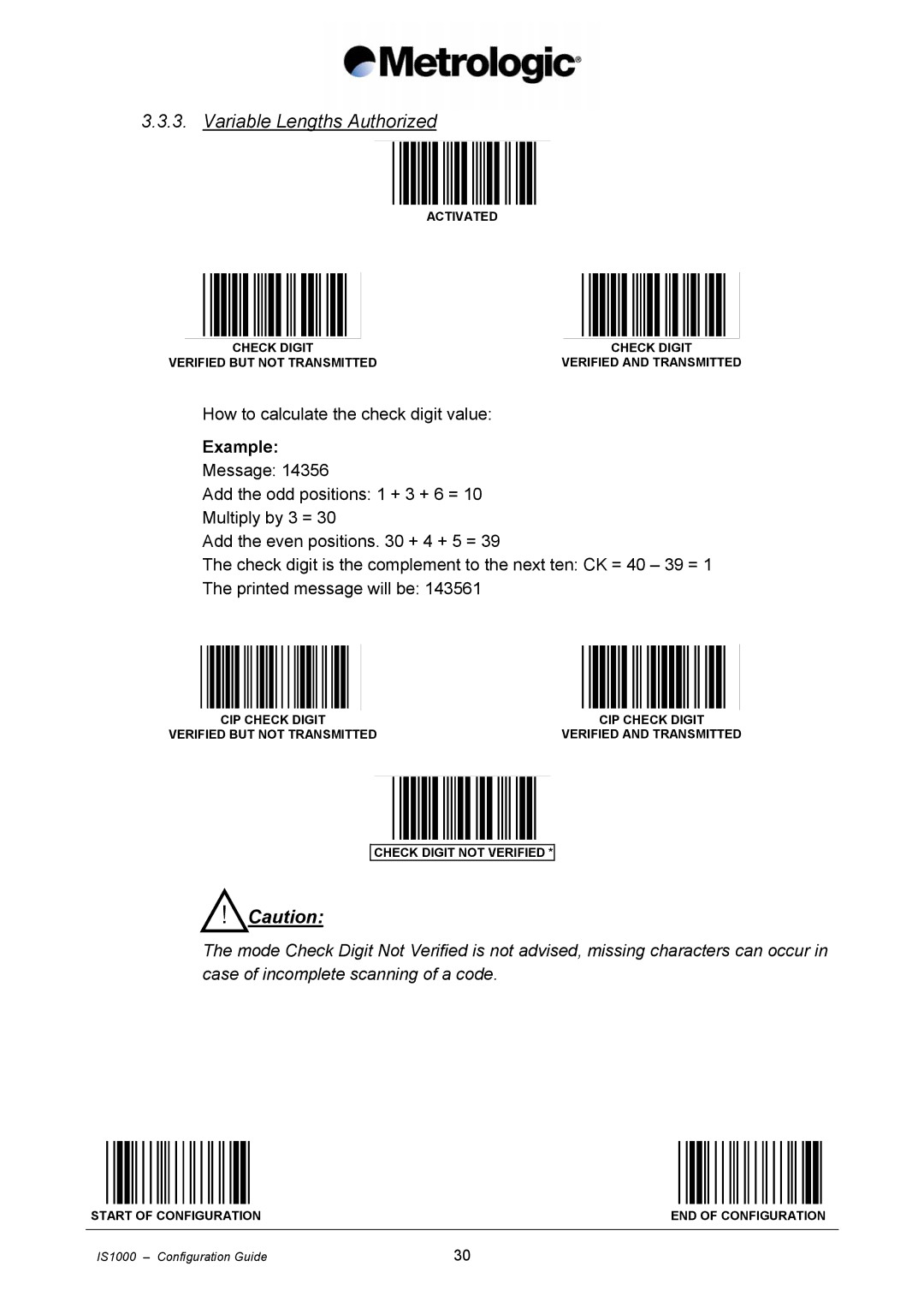 Metrologic Instruments IS1000 manual Variable Lengths Authorized 