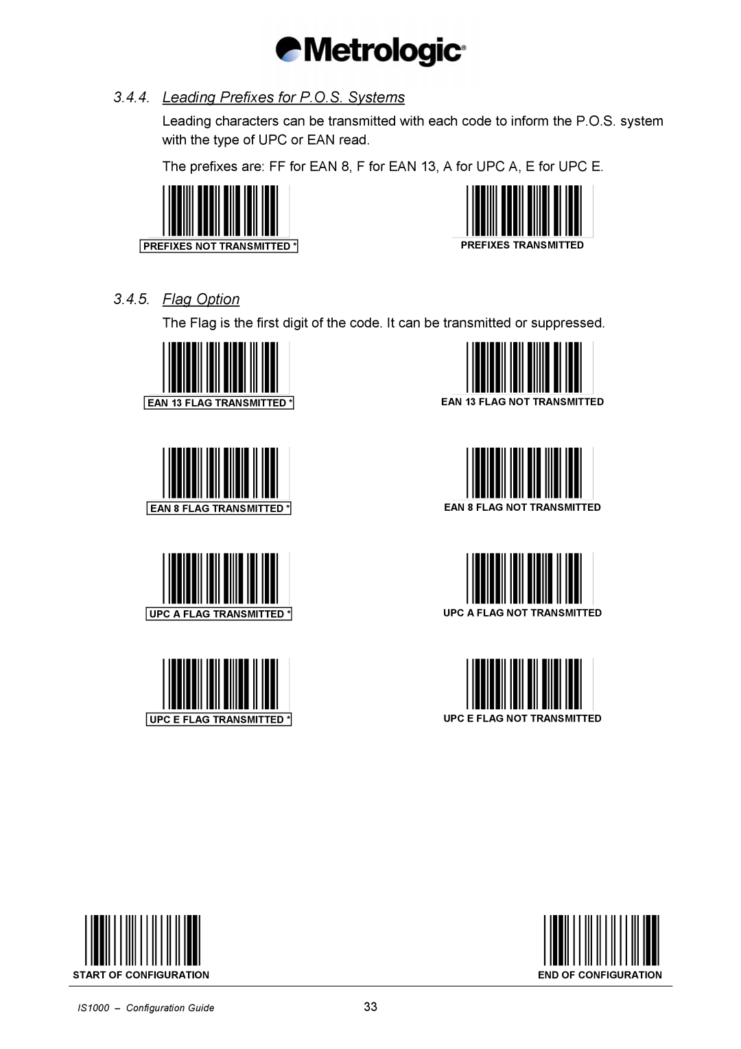 Metrologic Instruments IS1000 manual Leading Prefixes for P.O.S. Systems, Flag Option 