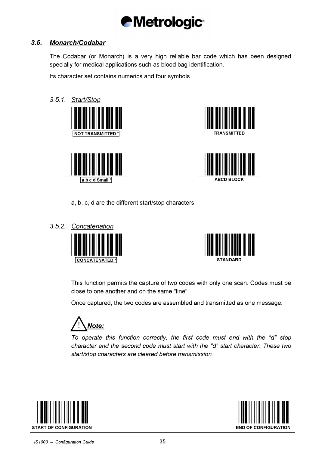 Metrologic Instruments IS1000 manual Monarch/Codabar, Concatenation 