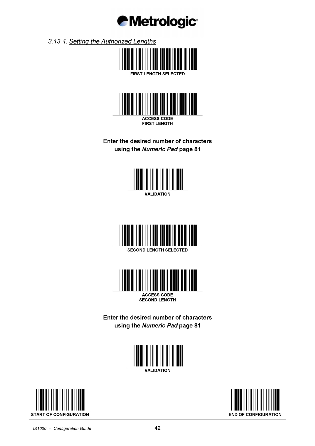 Metrologic Instruments IS1000 manual Setting the Authorized Lengths 