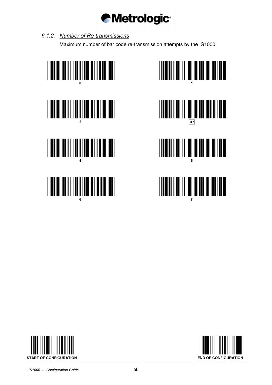 Metrologic Instruments IS1000 manual Number of Re-transmissions 